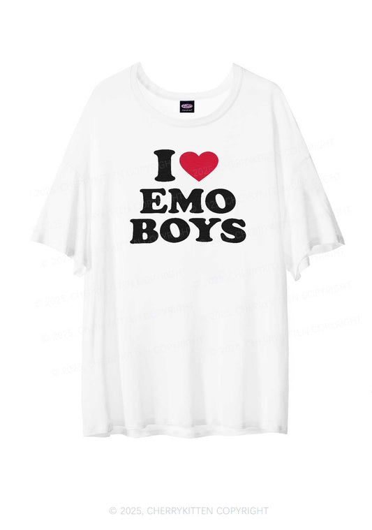 I Love Emo Boys Y2K Sheer Boyfriend Tee Cherrykitten