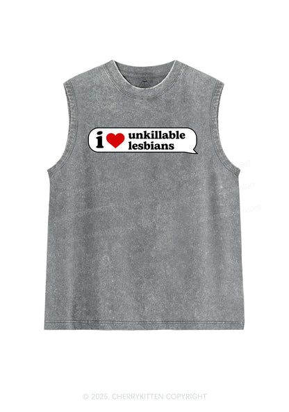 I Love Unkillable Lesbians Pride Y2K Washed Muscle Tank Cherrykitten