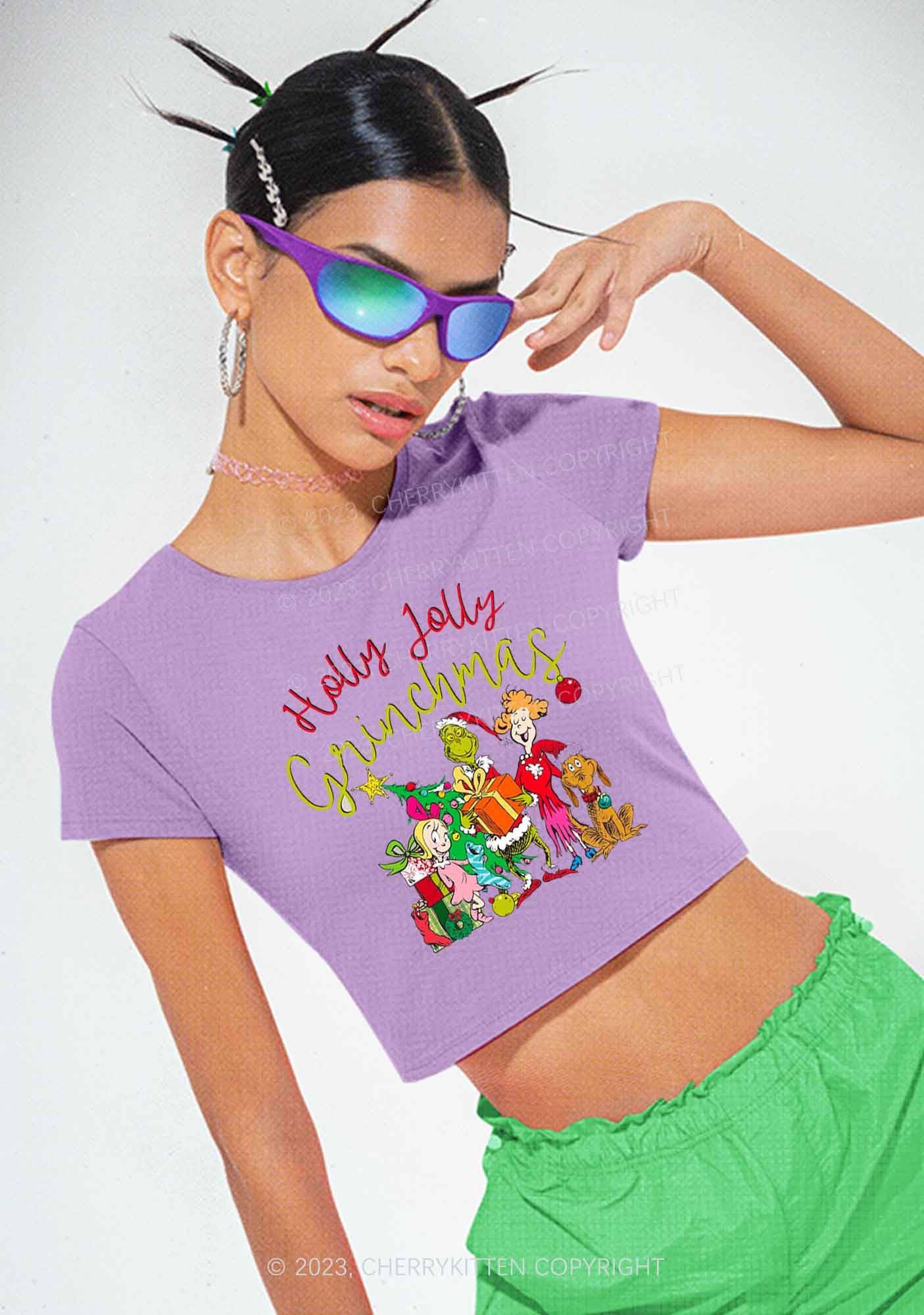 Holly Jolly Christmas Y2K Baby Tee Cherrykitten