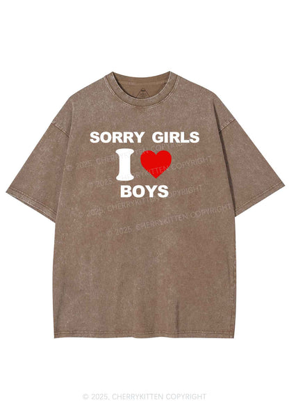 Sorry Girls I Love Boys Pride Y2K Shirts Washed Tee Cherrykitten