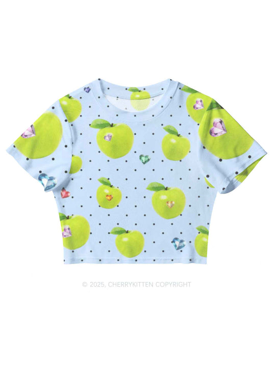 Chic Green Apple Y2K Mesh Crop Top Cherrykitten