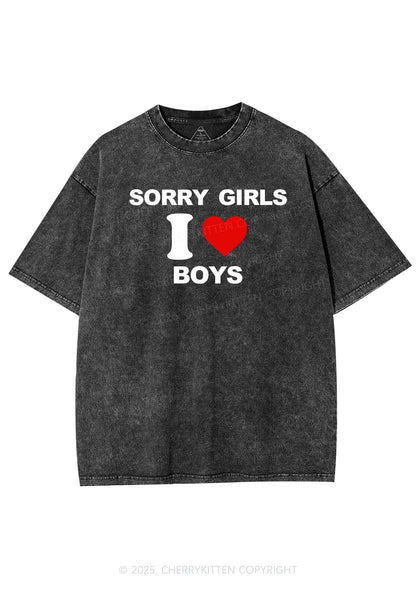 Sorry Girls I Love Boys Pride Y2K Shirts Washed Tee Cherrykitten