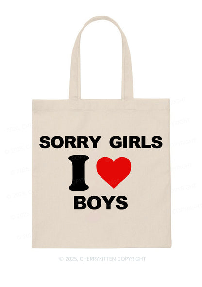 Sorry Girls I Love Boys Pride Y2K Canvas Tote Bag Cherrykitten