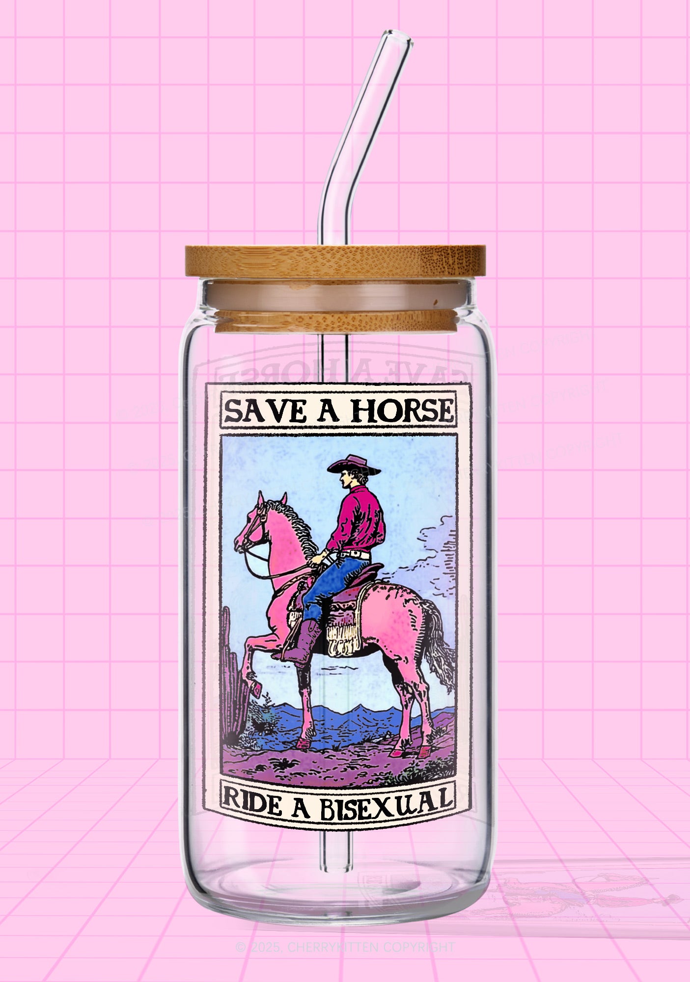 Save Horse Ride Bisexual Pride Y2K Printed Glass Cup Cherrykitten