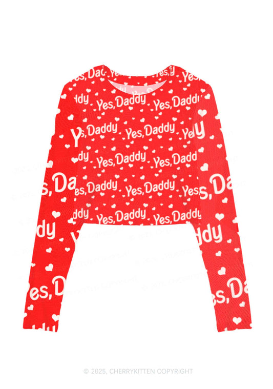 Yes Daddy Y2K Mesh Long Sleeve Crop Top Cherrykitten
