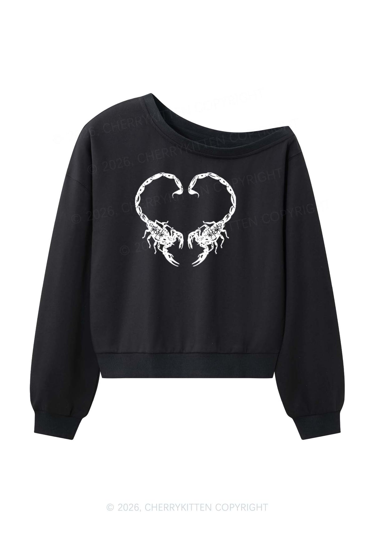 Skull Scorpion Heart Y2K Off Shoulder Sweatshirts Cherrykitten