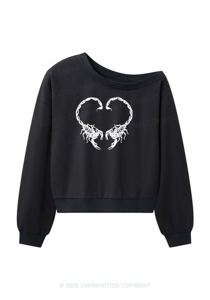 Skull Scorpion Heart Y2K Off Shoulder Sweatshirts Cherrykitten