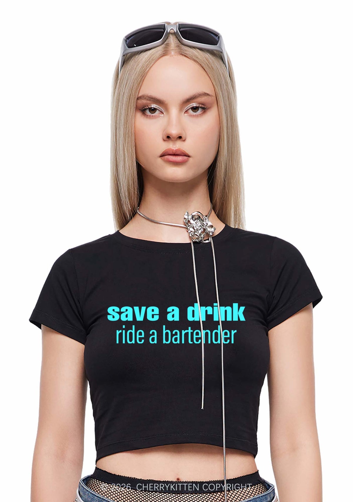 Save A Drink Ride A Bartender Y2K Baby Tee Cherrykitten