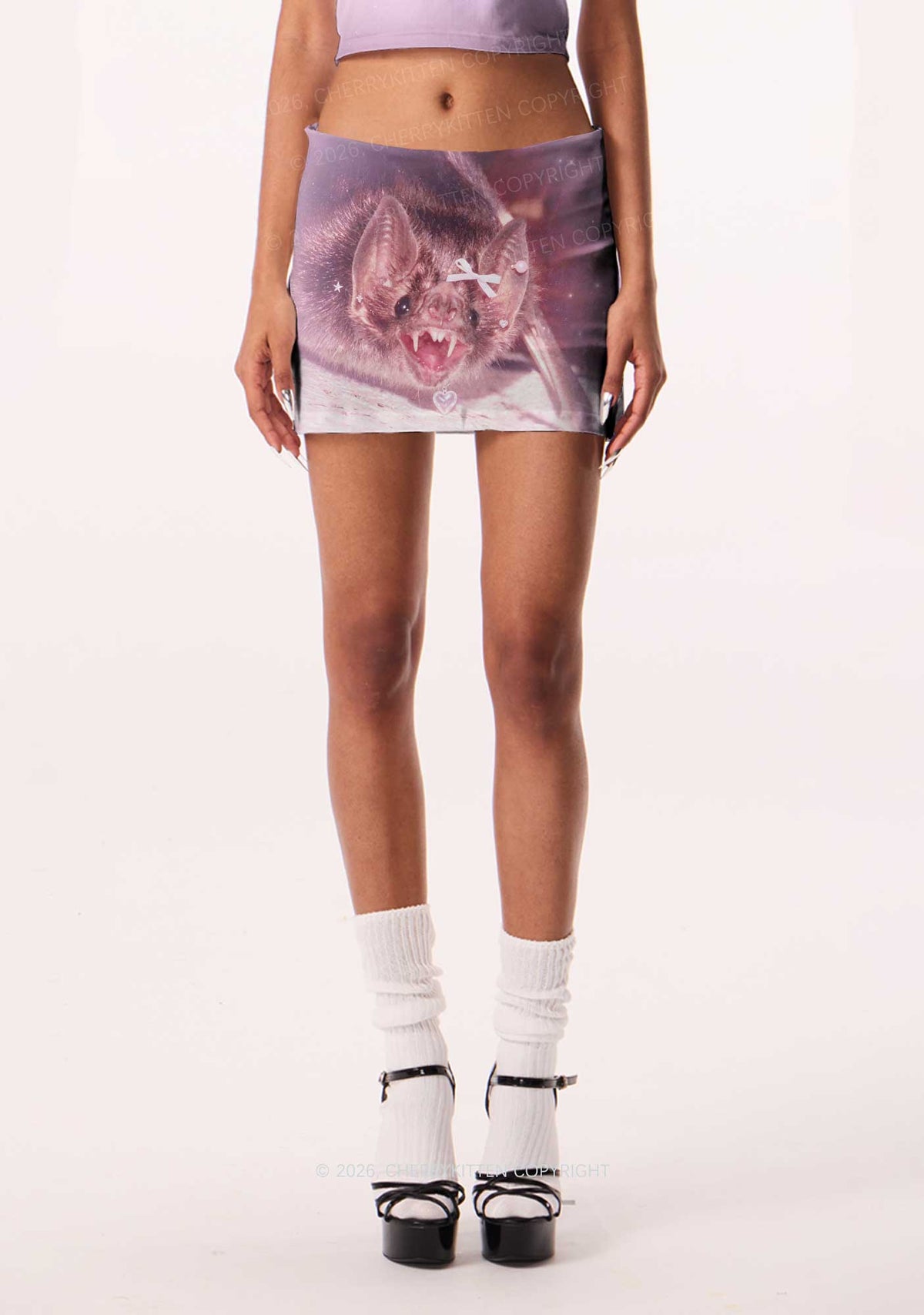 Halloween Pink Bow Bat Y2K Print Mini Skirt Cherrykitten