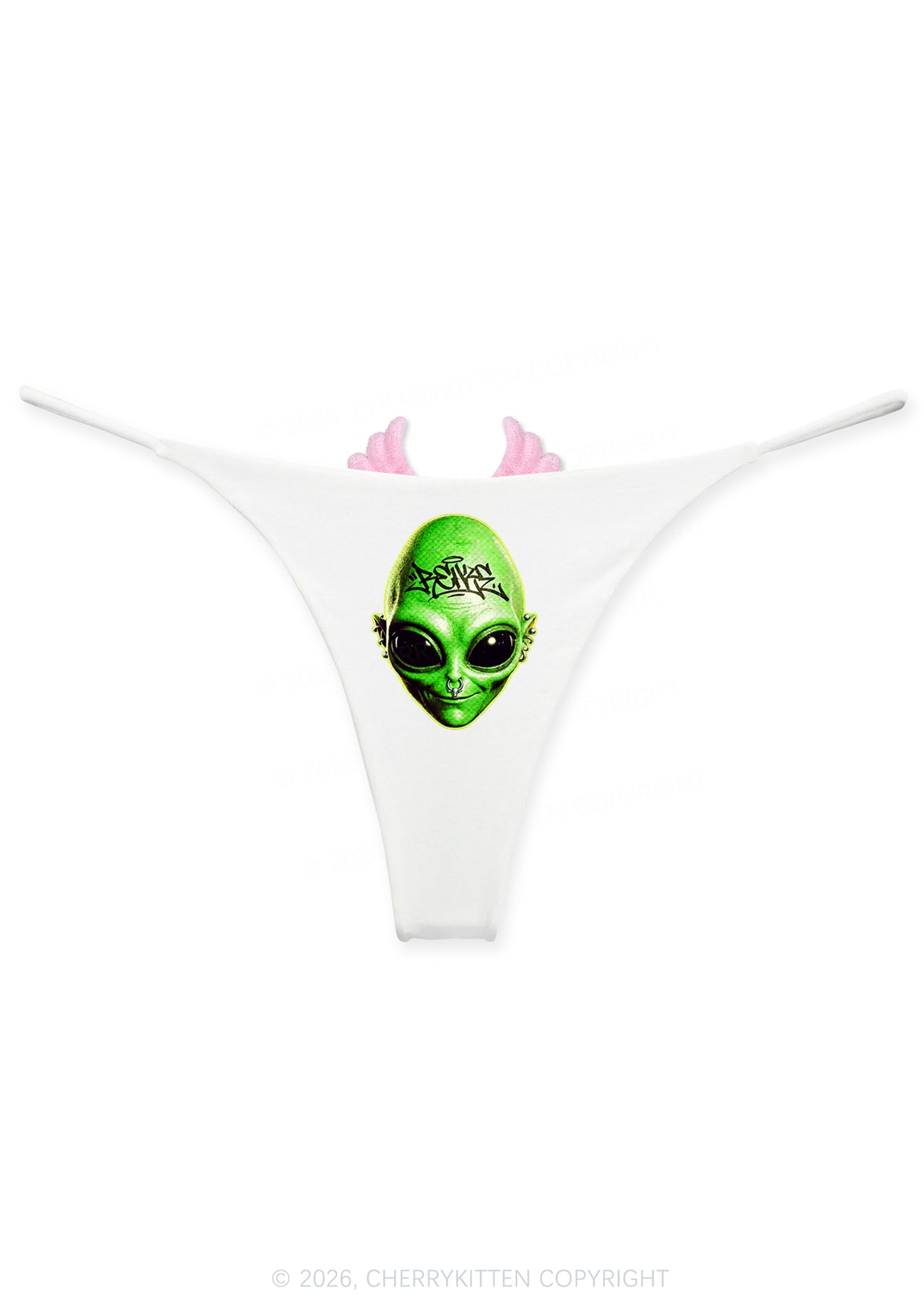 Halloween Green Alien Head Y2K Goth Angel Wings Bikini String Thong Cherrykitten