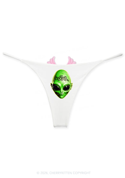 Halloween Green Alien Head Y2K Goth Angel Wings Bikini String Thong Cherrykitten