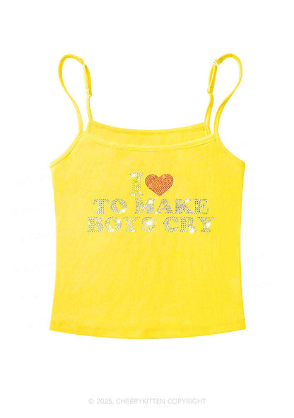 Rhinestone Love To Make Boys Cry Y2K Spaghetti Strap Cami Cherrykitten