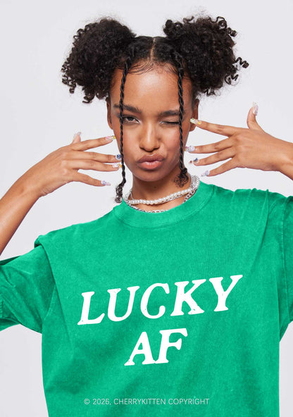 Lucky AF St Patricks Y2K Washed Tee Cherrykitten
