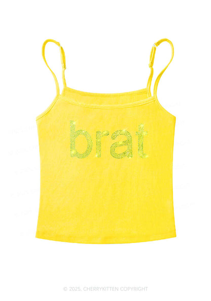 Rhinestone Green Brat Y2K Spaghetti Strap Cami Cherrykitten