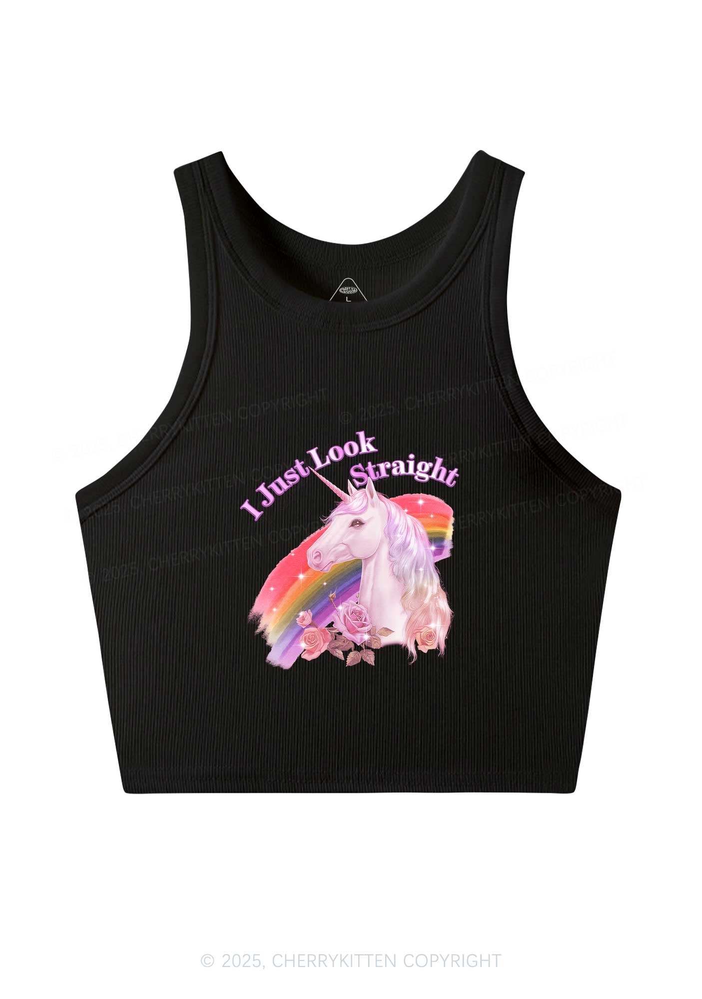 Look Straight Unicorn Pride Y2K Crop Tank Top Cherrykitten