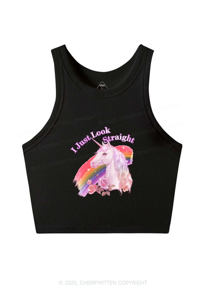 Look Straight Unicorn Pride Y2K Crop Tank Top Cherrykitten