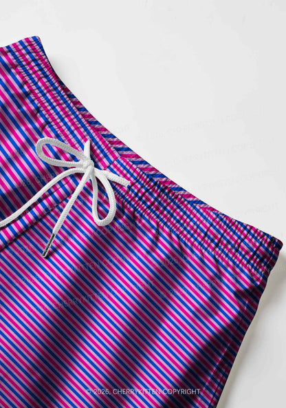 Bisexual Stripes Pride Y2K Print Men Beach Shorts Cherrykitten