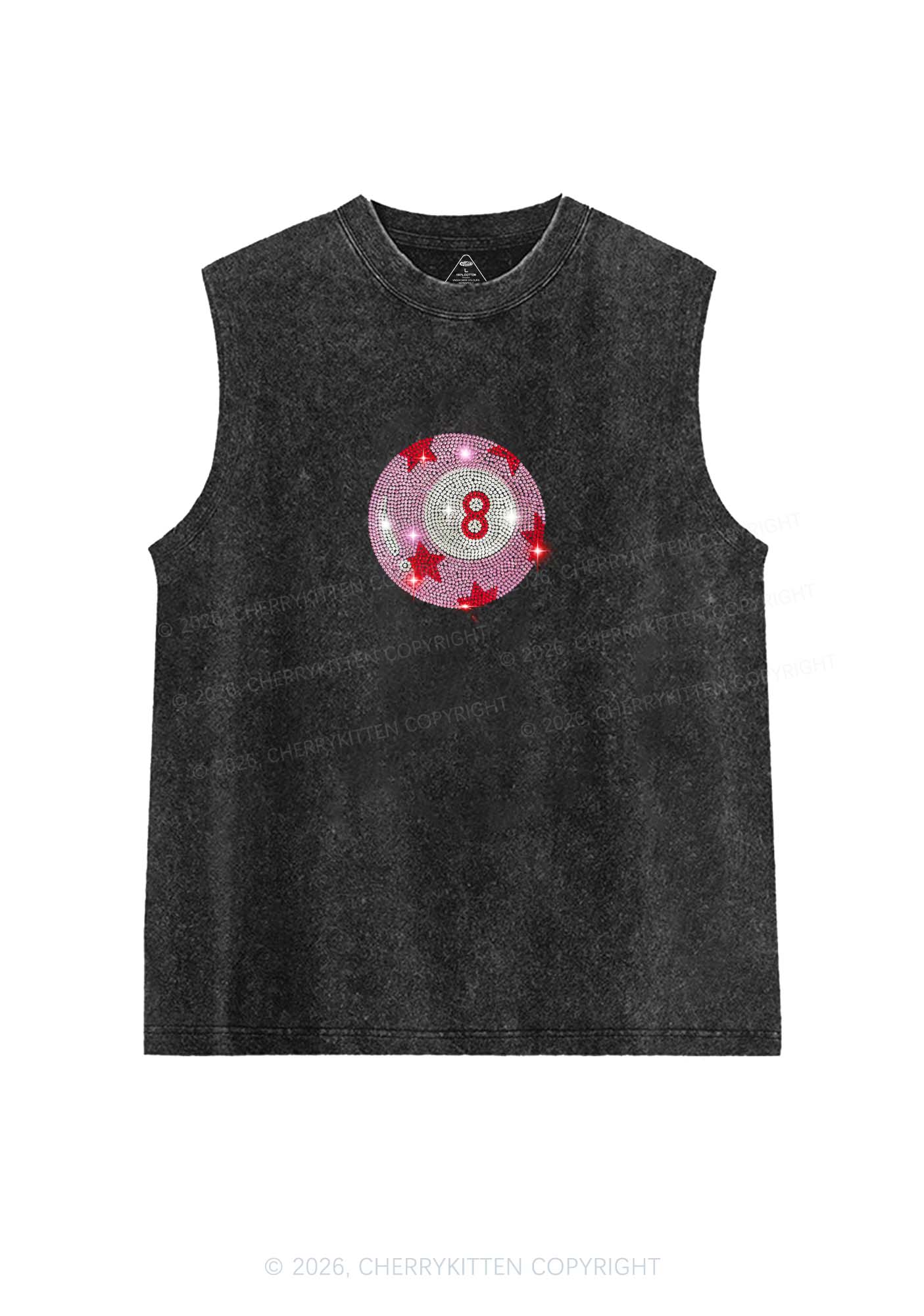Rhinestone Pink Eight Ball Star Y2K Washed Muscle Tank Cherrykitten