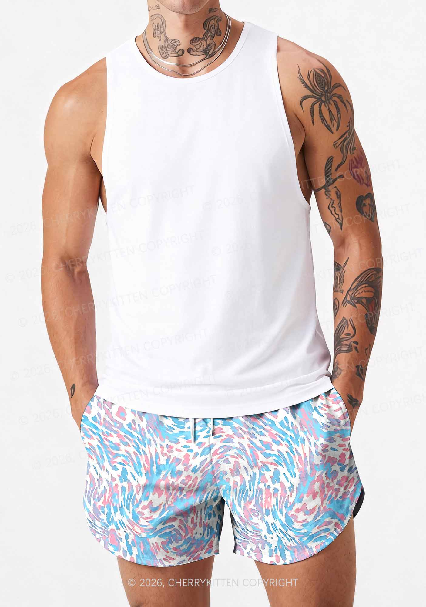 Trans Leopard Pride Y2K Print Men Beach Shorts Cherrykitten