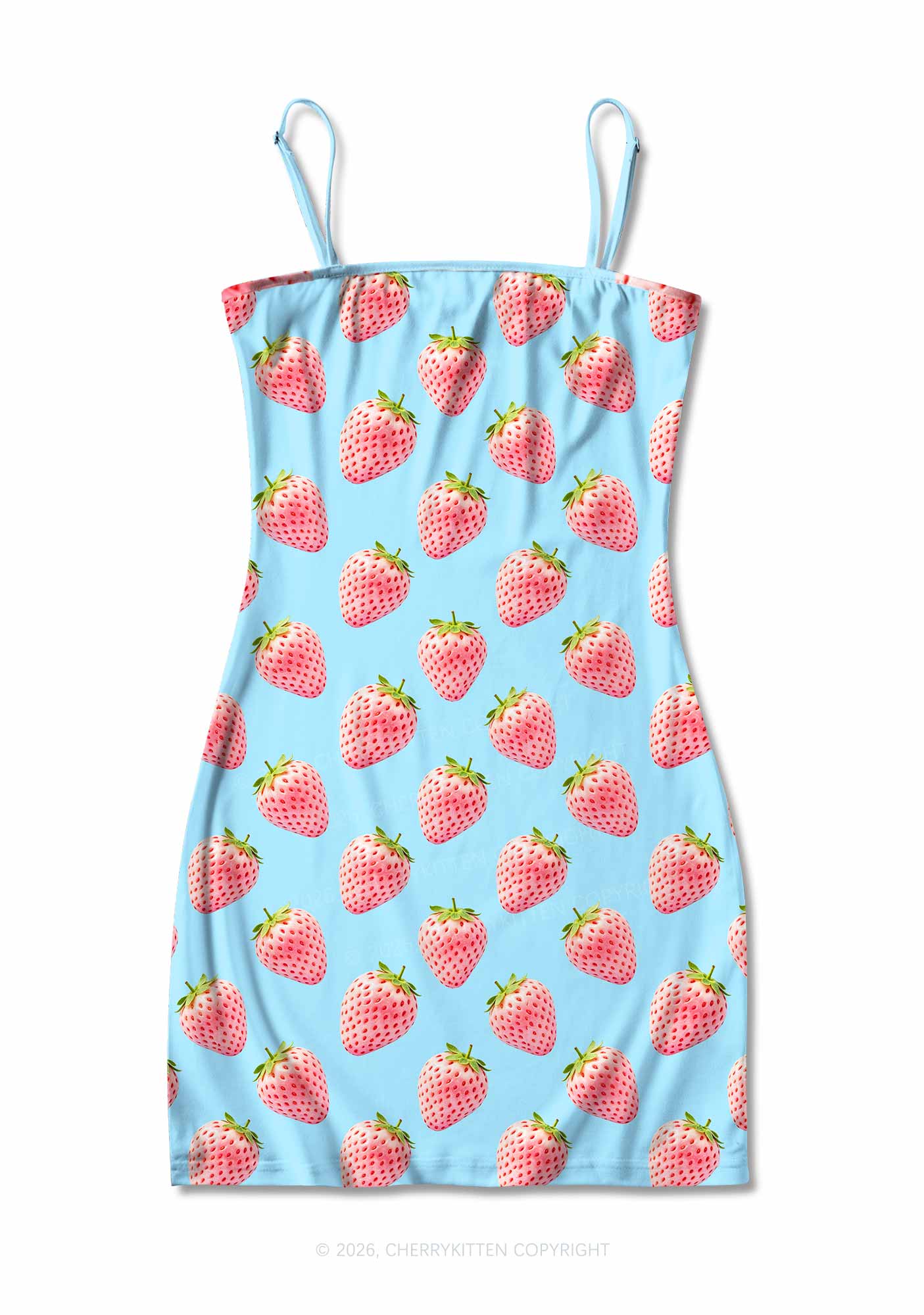 Pastel Pink Strawberry Y2K Print Slip Dress Cherrykitten