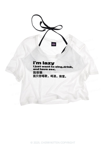 Im Lazy Y2K Sheer Crop Tee Cherrykitten