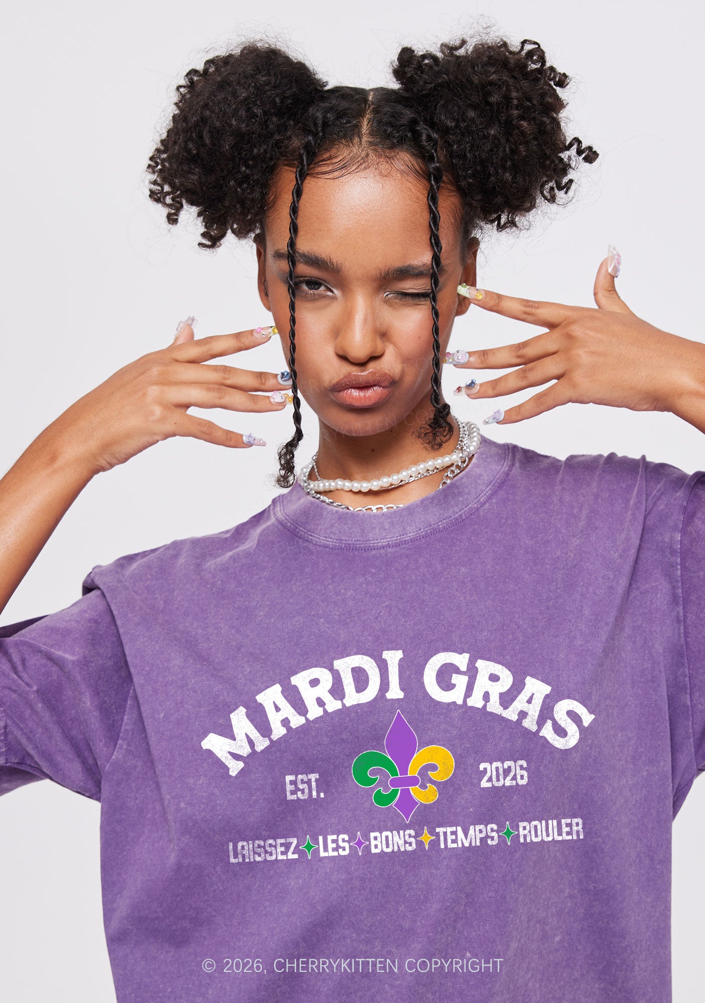 Mardi Gras Laissez Les Bons Temps Rouler Y2K Shirts Washed Tee Cherrykitten
