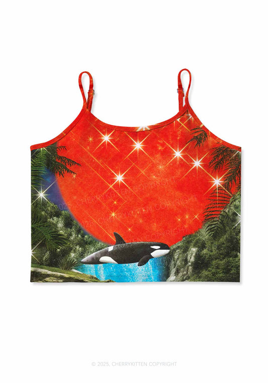 Jungle Orca Y2K Print Cami Crop Top Cherrykitten