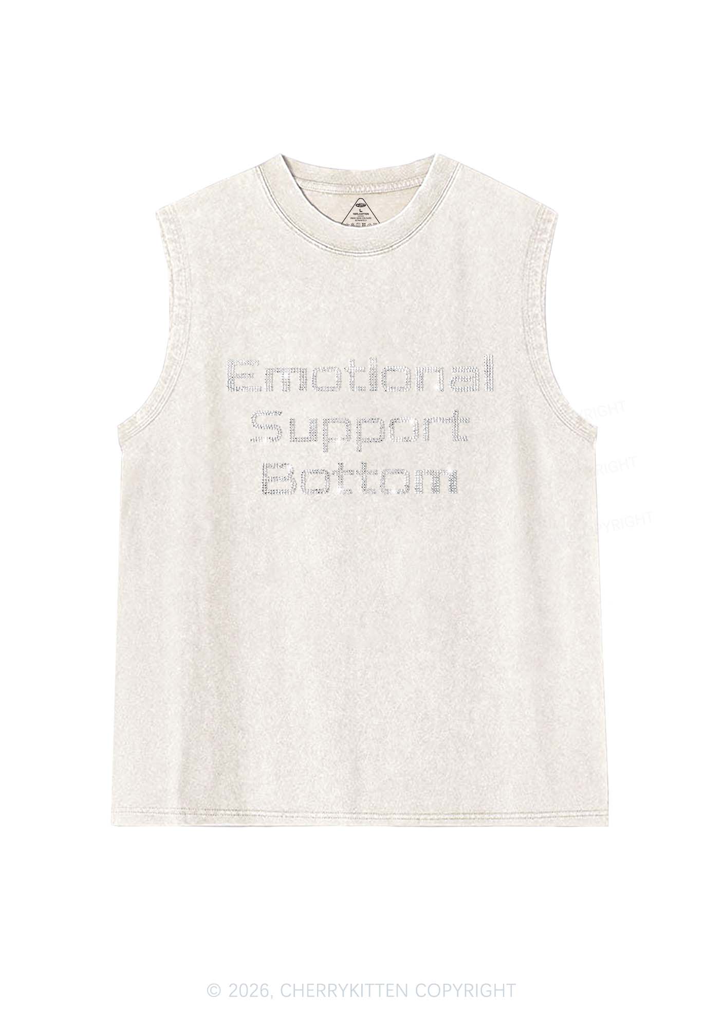 Rhinestone Emotional Support Bottom Pride Y2K Washed Muscle Tank Cherrykitten