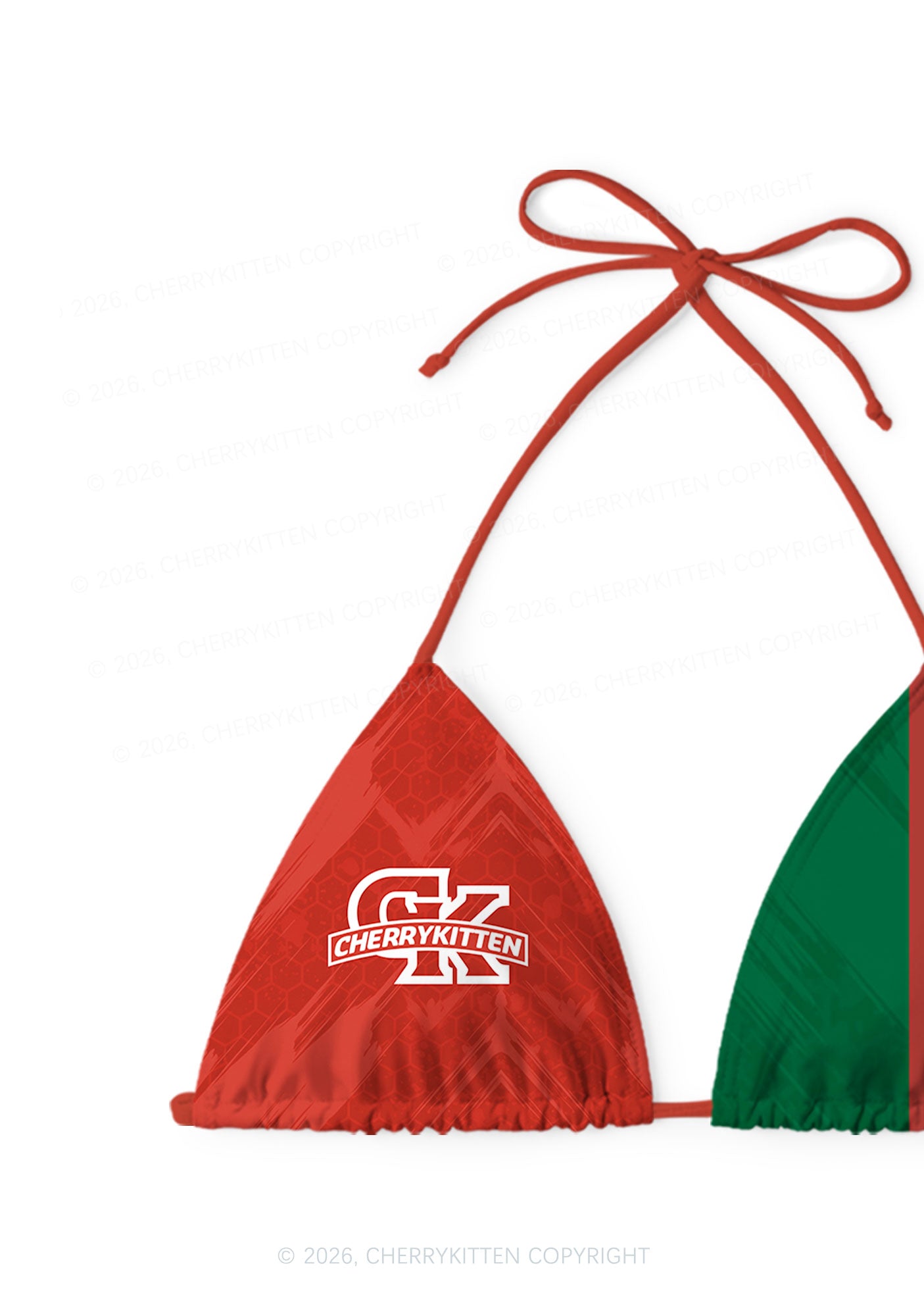 Red Green Color Block Y2K Print Bikini Set Cherrykitten