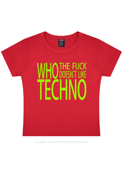 Who Doesnt Like Techno Y2K Baby Tee Cherrykitten