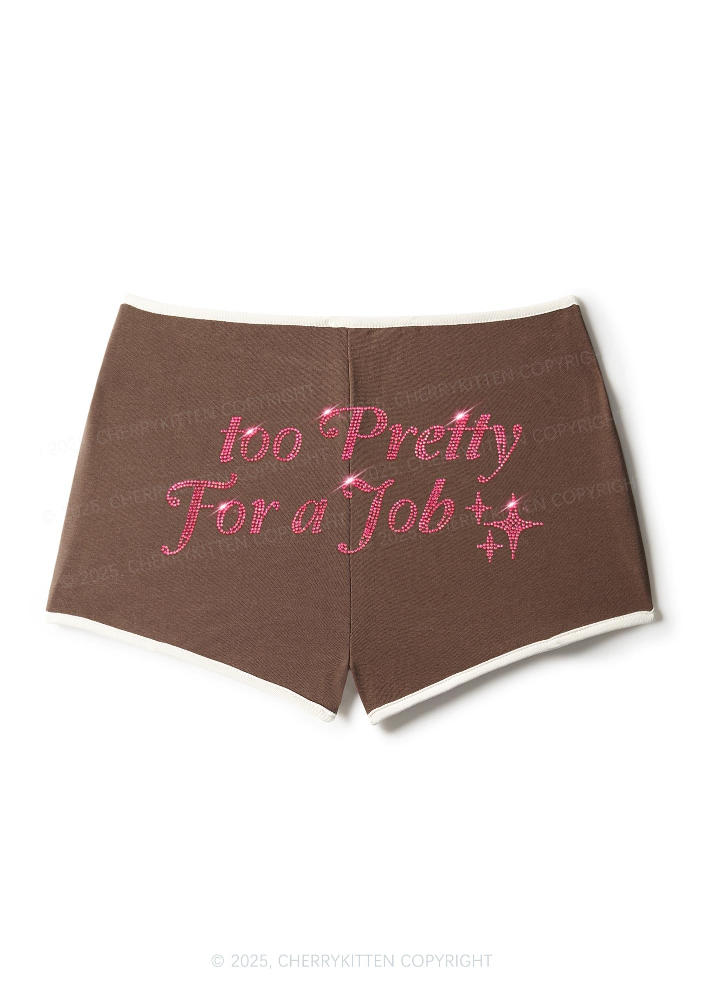Rhinestone Too Pretty For Job Y2K Booty Shorts Cherrykitten