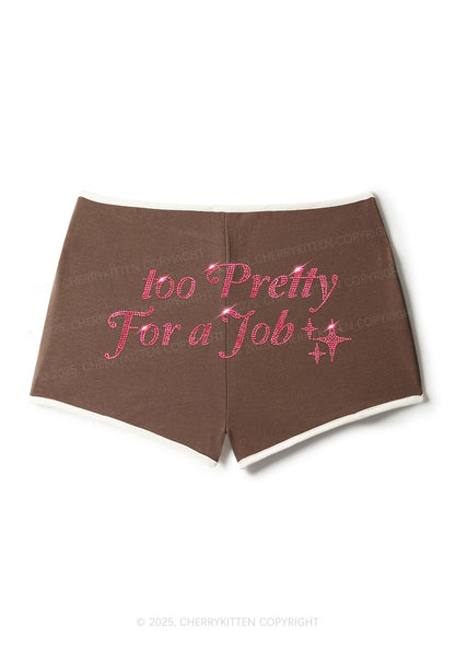 Rhinestone Too Pretty For Job Y2K Booty Shorts Cherrykitten