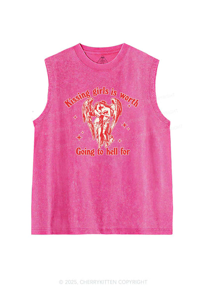 Kissing Girls To Hell Pride Y2K Washed Muscle Tank Cherrykitten