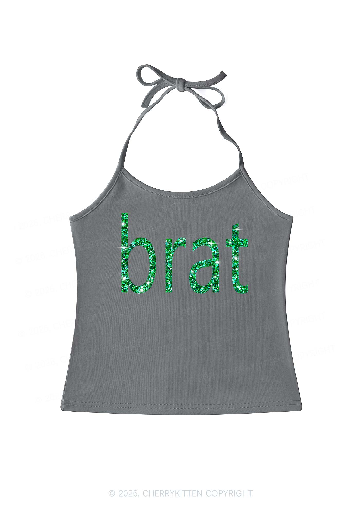 Glitter Green Brat Y2K Halter Neck Cami Cherrykitten