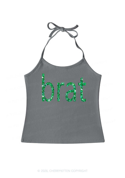 Glitter Green Brat Y2K Halter Neck Cami Cherrykitten