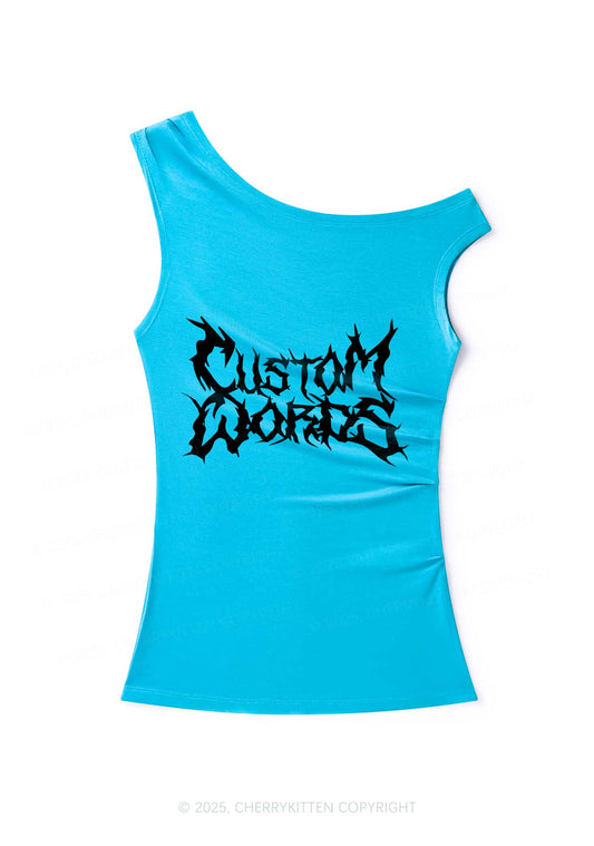 Custom Punk Words Y2K Off Shoulder Tank Top Cherrykitten