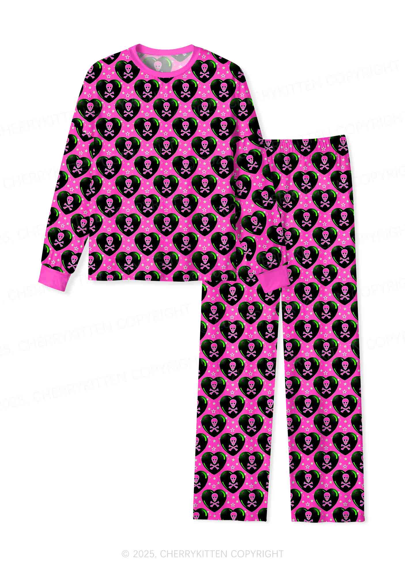 Skeleton Deluxe Valentine's Day Y2K Print Long Sleeve Pajama Set Cherrykitten