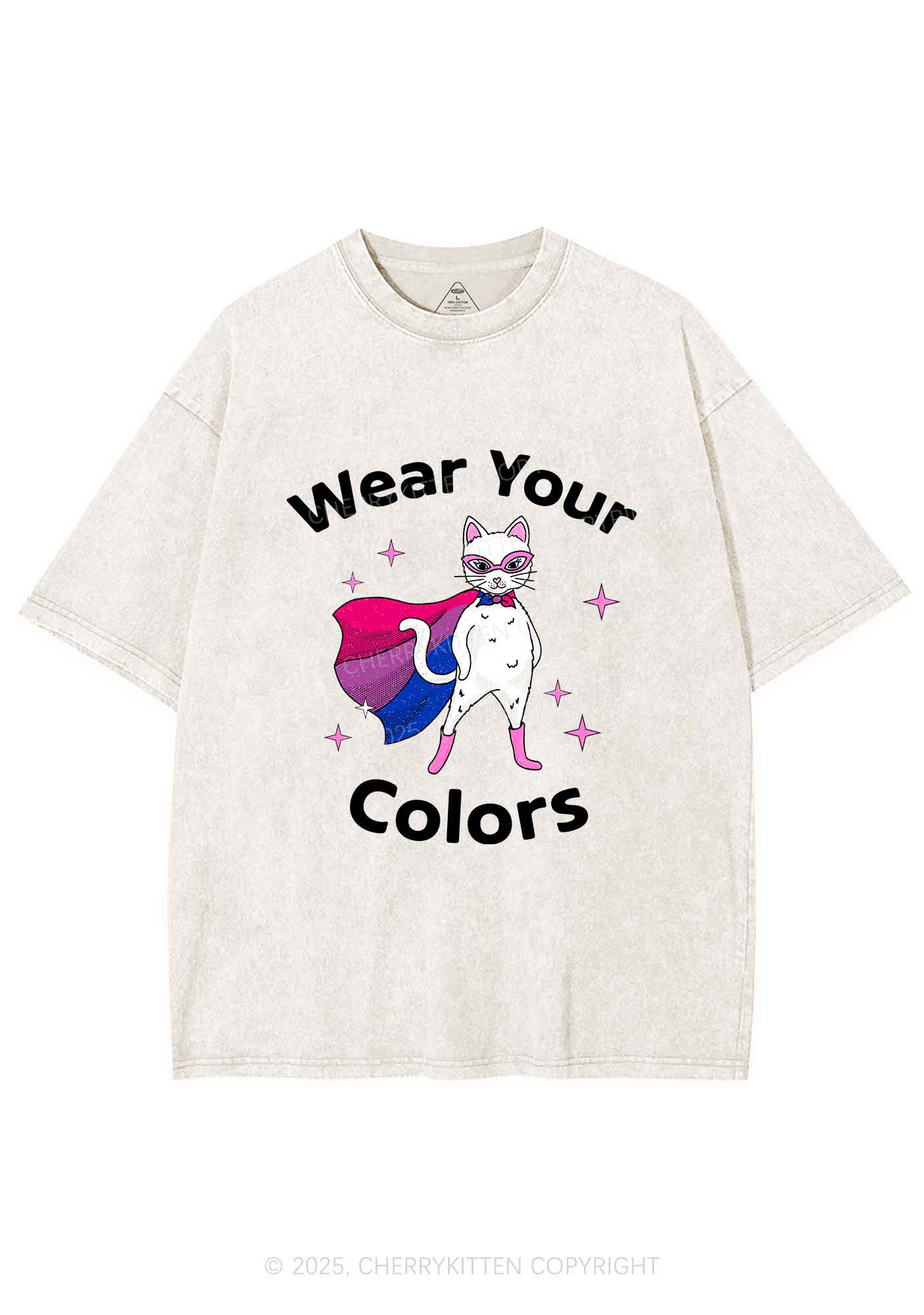 Bisexual Flag Cat Pride Y2K Shirts Washed Tee Cherrykitten