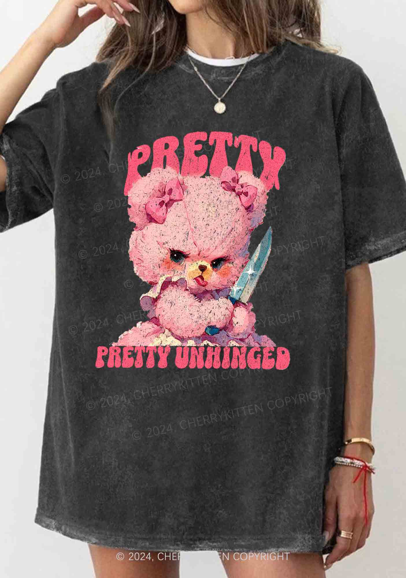 Pretty Unhinged Bear Y2K Washed Tee Cherrykitten
