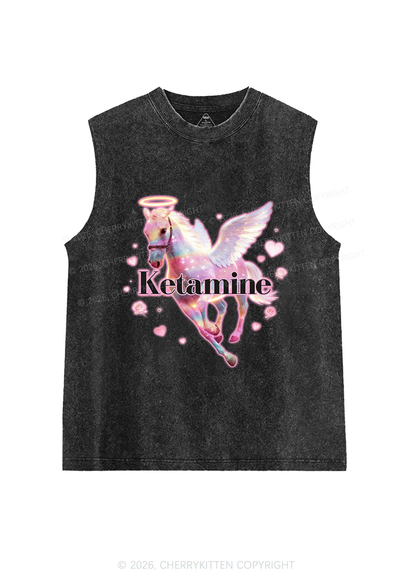 Angel K Horse Valentine's Day Y2K Washed Muscle Tank Cherrykitten