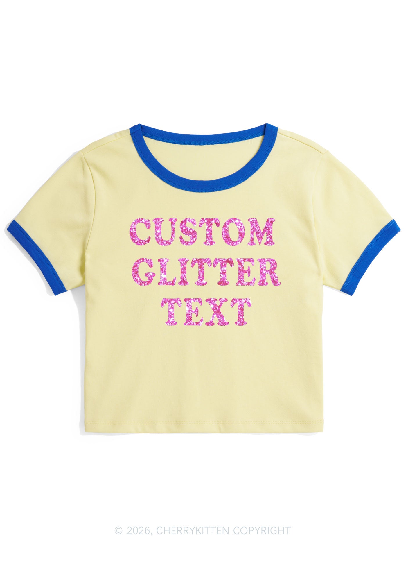 Custom Text Glitter Y2K Ringer Tee Cherrykitten