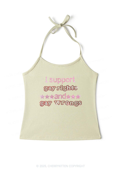 Rhinestone I Support Gay Rights Y2K Halter Neck Cami Cherrykitten