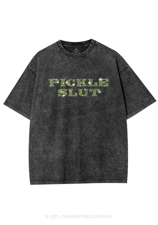 Rhinestone Pickle Slxt Y2K Shirts Washed Tee Cherrykitten
