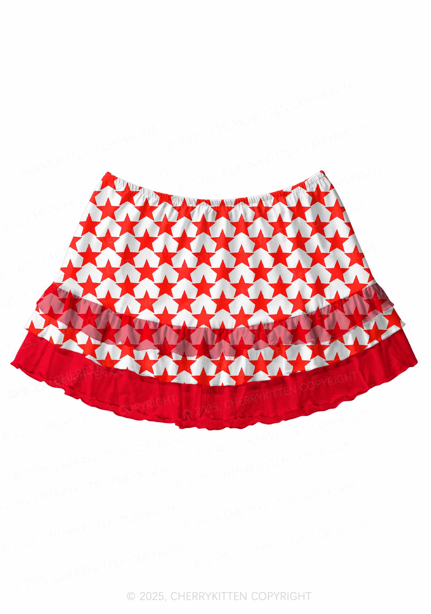 Hyper Red Stars Valentine's Day Y2K Print Mini Layered Skirt Cherrykitten
