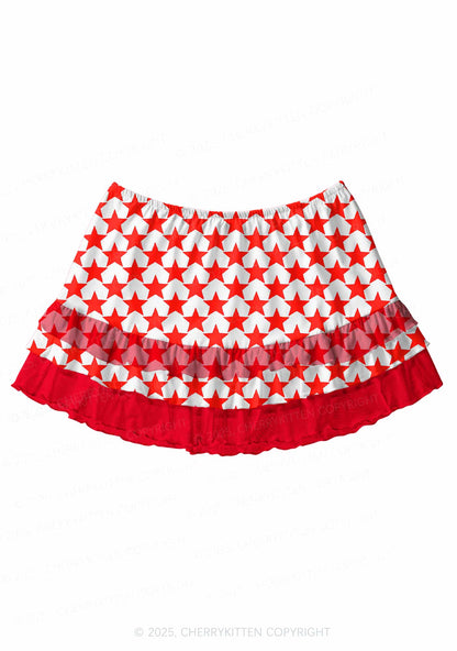 Hyper Red Stars Valentine's Day Y2K Print Mini Layered Skirt Cherrykitten