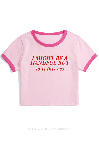 I Might Be Handful Y2K Ringer Tee Cherrykitten