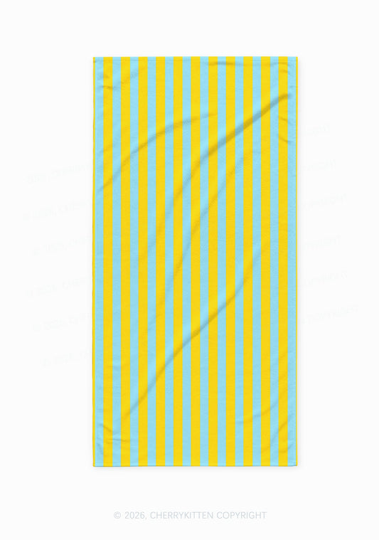 Blue And Yellow Stripes Y2K Beach Towel Cherrykitten