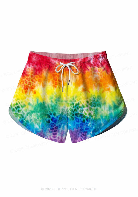 Rainbow Leopard Tie Dye Pride Y2K Print Men Beach Shorts Cherrykitten