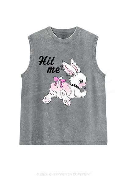Hit Me White Bunny Y2K Washed Muscle Tank Cherrykitten