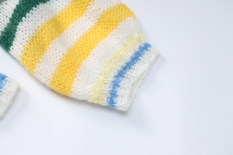 Rainbow Contrast Striped Sweater Top Cherrykitten